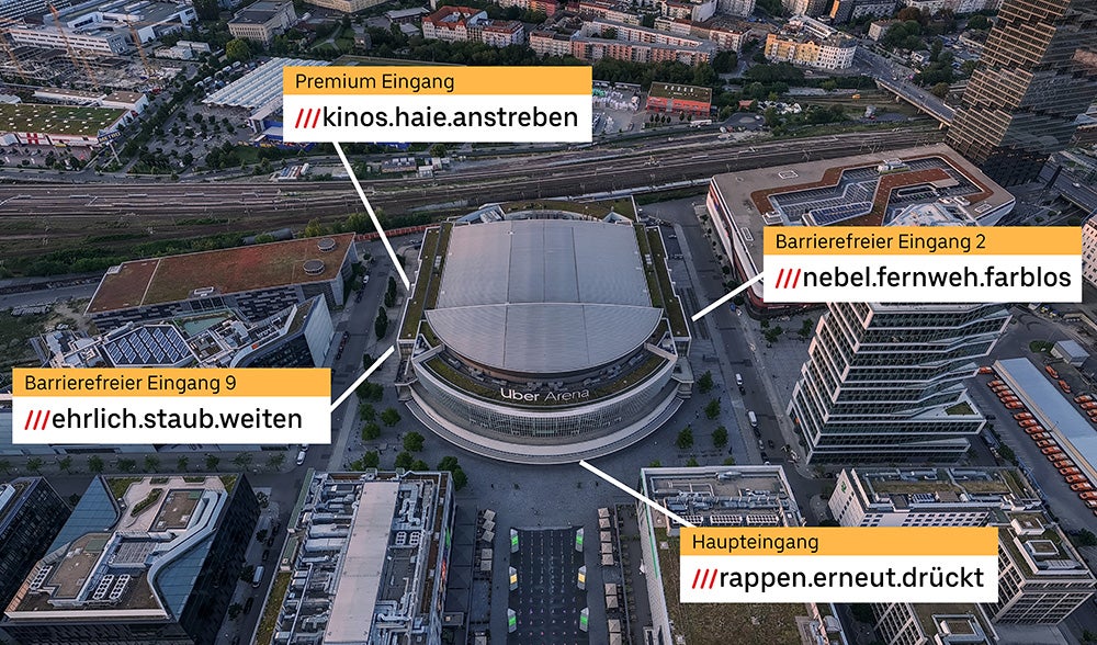 What3Words Adressen Arena